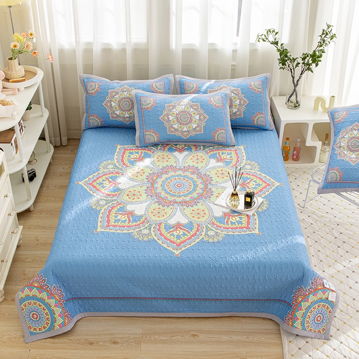 麦田家纺 2026新款天丝绸大版数码印花单床盖床盖单件 罗曼蒂克-蓝