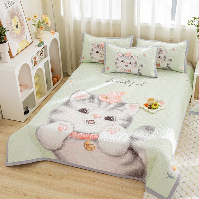 91家纺网 家纺一手货源 找家纺 麦田家纺 2026新款天丝绸大版数码印花单床盖床盖单件 幸运喵-绿