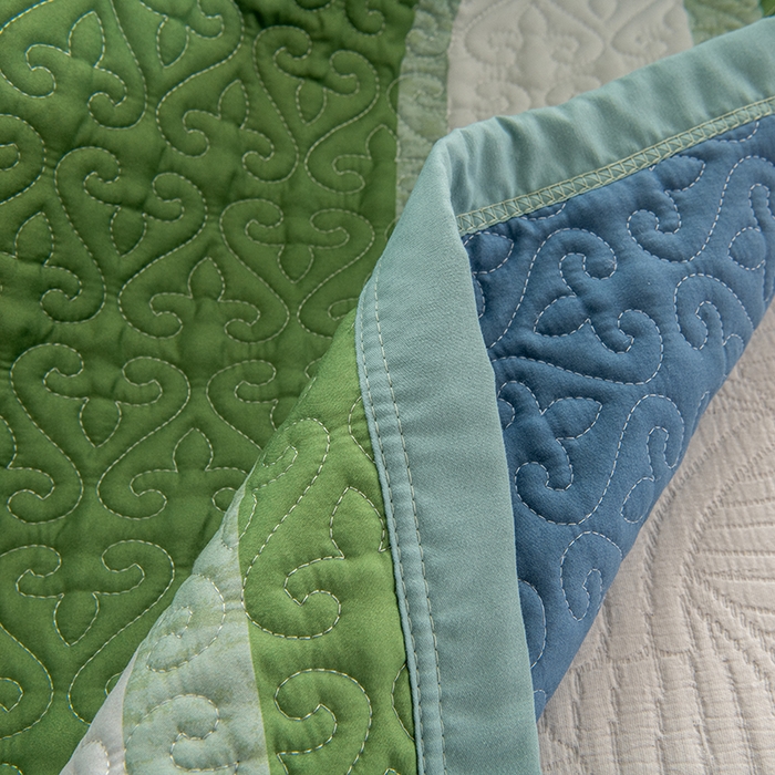 91家纺网 家纺一手货源 找家纺 麦田家纺 2026新款天丝绸大版数码印花单床盖床盖单件 千鸟格H-气泡绿