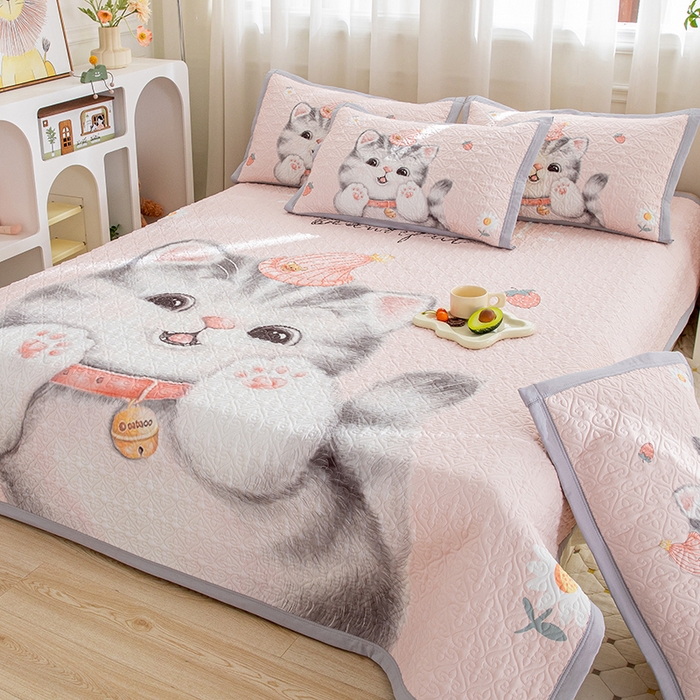 91家纺网 家纺一手货源 找家纺 麦田家纺 2026新款天丝绸大版数码印花单床盖床盖单件 幸运喵-粉