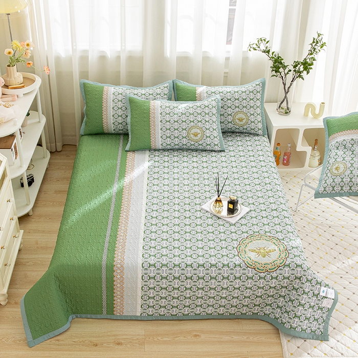 麦田家纺 2026新款天丝绸大版数码印花单床盖床盖单件 古-清新绿