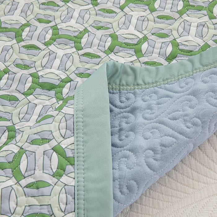 91家纺网 家纺一手货源 找家纺 麦田家纺 2026新款天丝绸大版数码印花单床盖床盖单件 古-清新绿