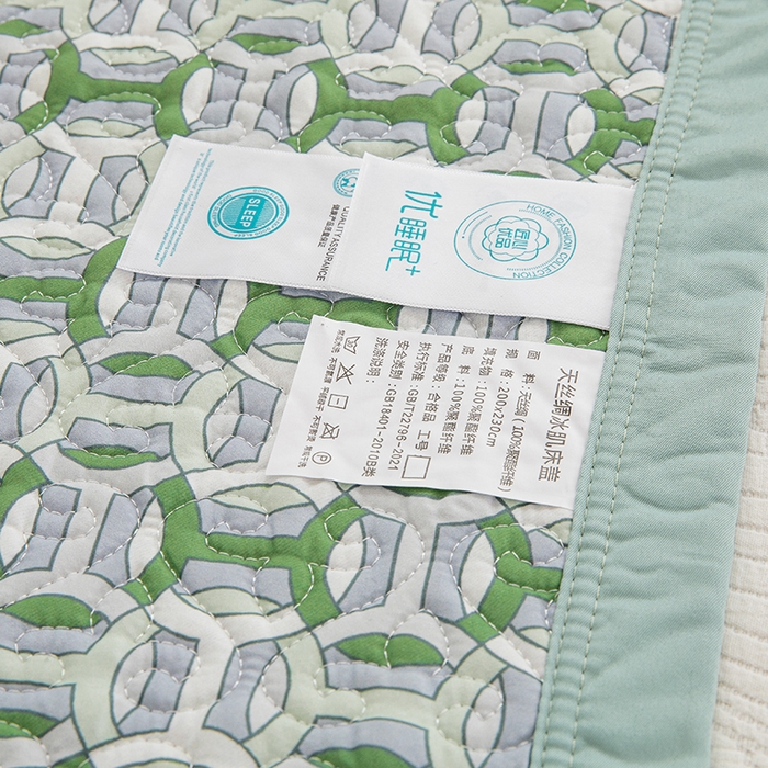 91家纺网 家纺一手货源 找家纺 麦田家纺 2026新款天丝绸大版数码印花单床盖床盖单件 古-清新绿