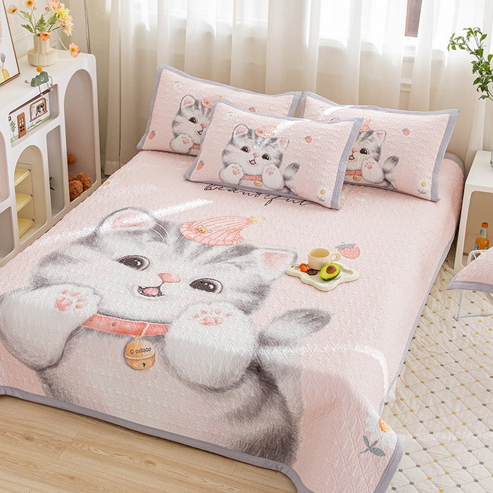 91家纺网 家纺一手货源 找家纺 麦田家纺 2026新款天丝绸大版数码印花单床盖床盖单件 幸运喵-粉