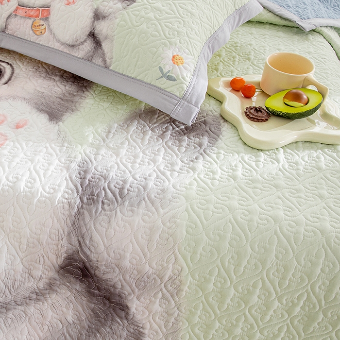 91家纺网 家纺一手货源 找家纺 麦田家纺 2026新款天丝绸大版数码印花单床盖床盖单件 幸运喵-绿