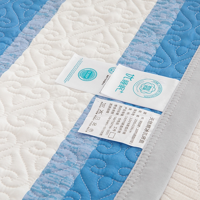 91家纺网 家纺一手货源 找家纺 麦田家纺 2026新款天丝绸大版数码印花单床盖床盖单件 千鸟格H-天空蓝