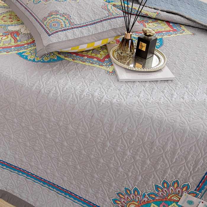 91家纺网 家纺一手货源 找家纺 麦田家纺 2026新款天丝绸大版数码印花单床盖床盖单件 罗曼蒂克-灰