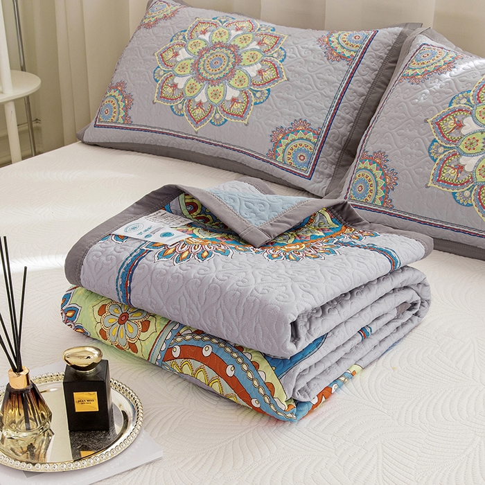 91家纺网 家纺一手货源 找家纺 麦田家纺 2026新款天丝绸大版数码印花单床盖床盖单件 罗曼蒂克-灰