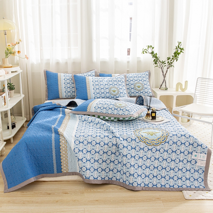 91家纺网 家纺一手货源 找家纺 麦田家纺 2026新款天丝绸大版数码印花单床盖床盖单件 古-冰川蓝