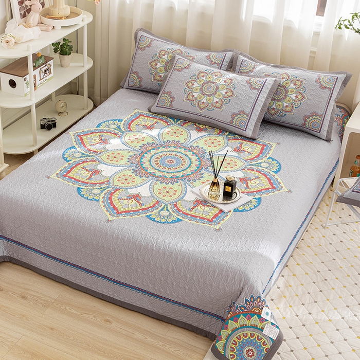 91家纺网 家纺一手货源 找家纺 麦田家纺 2026新款天丝绸大版数码印花单床盖床盖单件 罗曼蒂克-灰