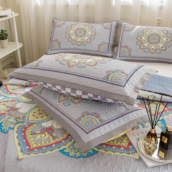 91家纺网 家纺一手货源 找家纺 麦田家纺 2026新款天丝绸大版数码印花单床盖床盖单件 罗曼蒂克-灰