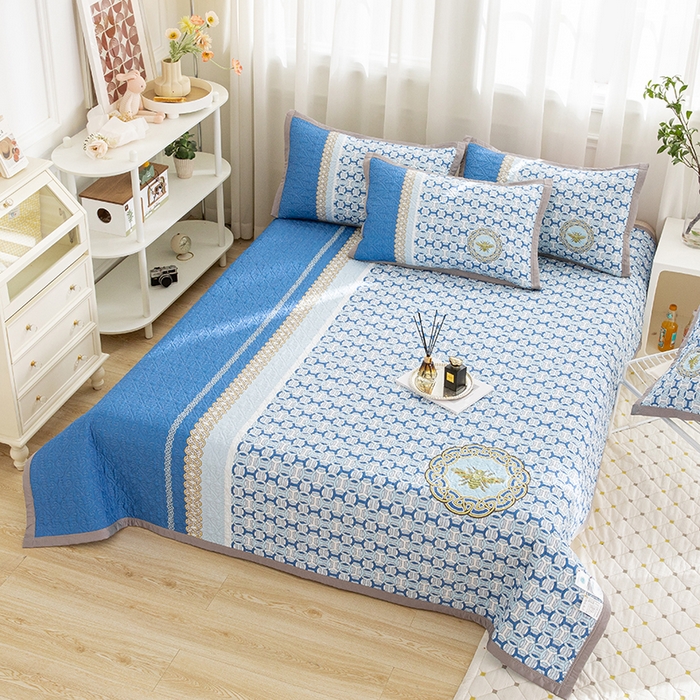 91家纺网 家纺一手货源 找家纺 麦田家纺 2026新款天丝绸大版数码印花单床盖床盖单件 古-冰川蓝