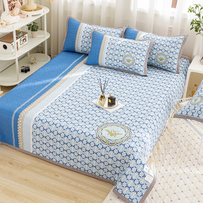 91家纺网 家纺一手货源 找家纺 麦田家纺 2026新款天丝绸大版数码印花单床盖床盖单件 古-冰川蓝