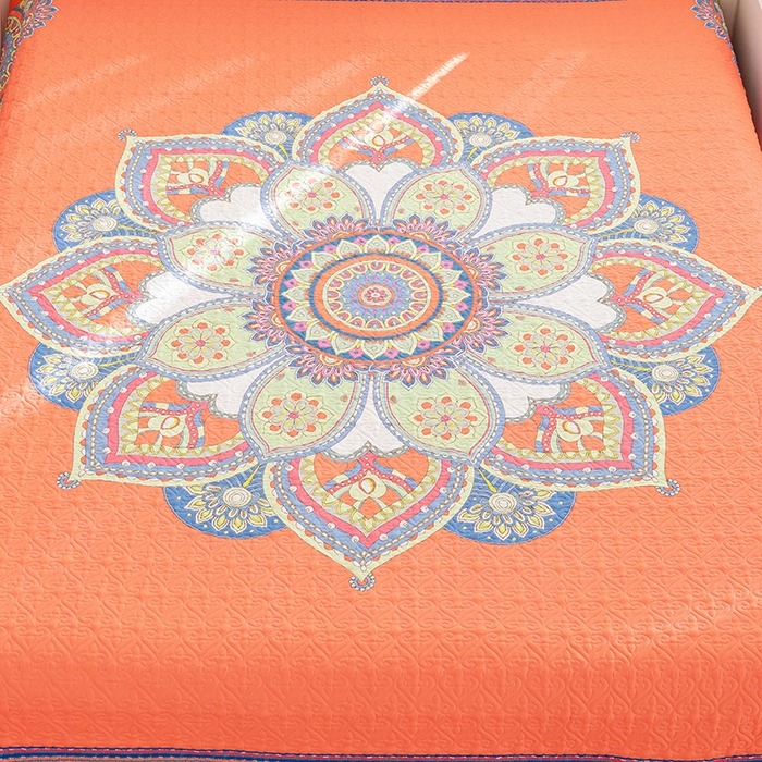 91家纺网 家纺一手货源 找家纺 麦田家纺 2026新款天丝绸大版数码印花单床盖床盖单件 罗曼蒂克-橘