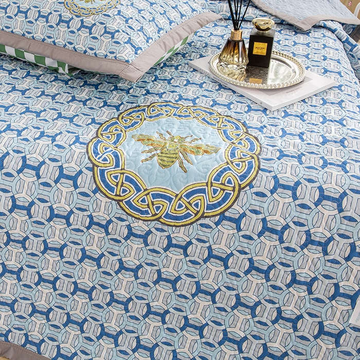 91家纺网 家纺一手货源 找家纺 麦田家纺 2026新款天丝绸大版数码印花单床盖床盖单件 古-冰川蓝