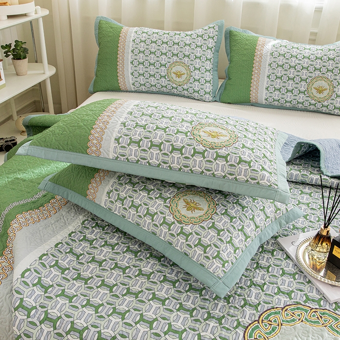 91家纺网 家纺一手货源 找家纺 麦田家纺 2026新款天丝绸大版数码印花单床盖床盖单件 古-清新绿