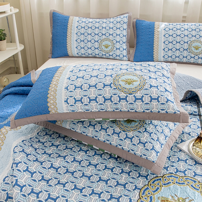 91家纺网 家纺一手货源 找家纺 麦田家纺 2026新款天丝绸大版数码印花单床盖床盖单件 古-冰川蓝