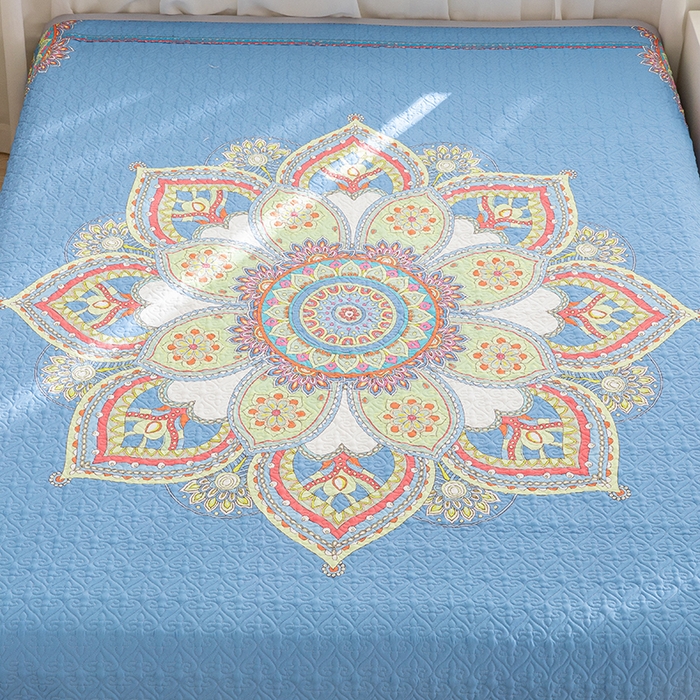 91家纺网 家纺一手货源 找家纺 麦田家纺 2026新款天丝绸大版数码印花单床盖床盖单件 罗曼蒂克-蓝