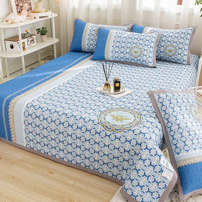 91家纺网 家纺一手货源 找家纺 麦田家纺 2026新款天丝绸大版数码印花单床盖床盖单件 古-冰川蓝