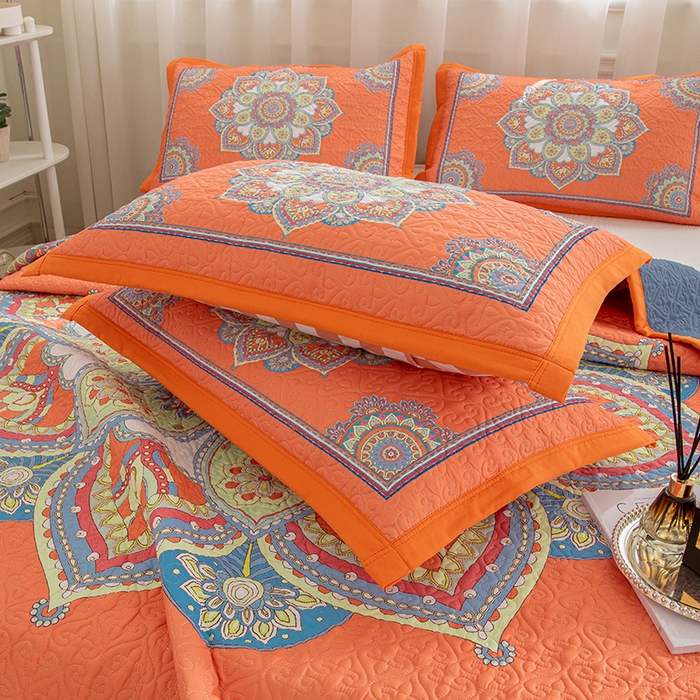91家纺网 家纺一手货源 找家纺 麦田家纺 2026新款天丝绸大版数码印花单床盖床盖单件 罗曼蒂克-橘