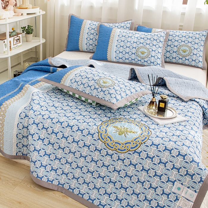 91家纺网 家纺一手货源 找家纺 麦田家纺 2026新款天丝绸大版数码印花单床盖床盖单件 古-冰川蓝