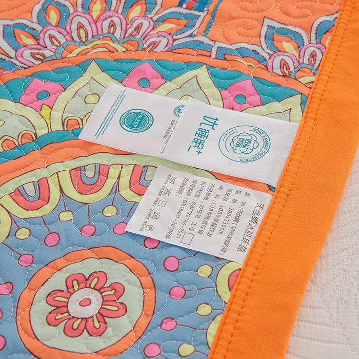 91家纺网 家纺一手货源 找家纺 麦田家纺 2026新款天丝绸大版数码印花单床盖床盖单件 罗曼蒂克-橘