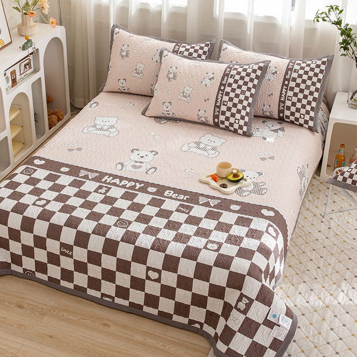 91家纺网 家纺一手货源 找家纺 麦田家纺 2026新款天丝绸大版数码印花单床盖床盖单件 潮流熊-咖