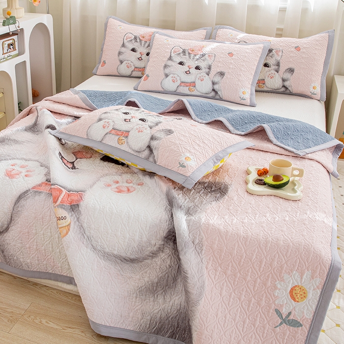 91家纺网 家纺一手货源 找家纺 麦田家纺 2026新款天丝绸大版数码印花单床盖床盖单件 幸运喵-粉