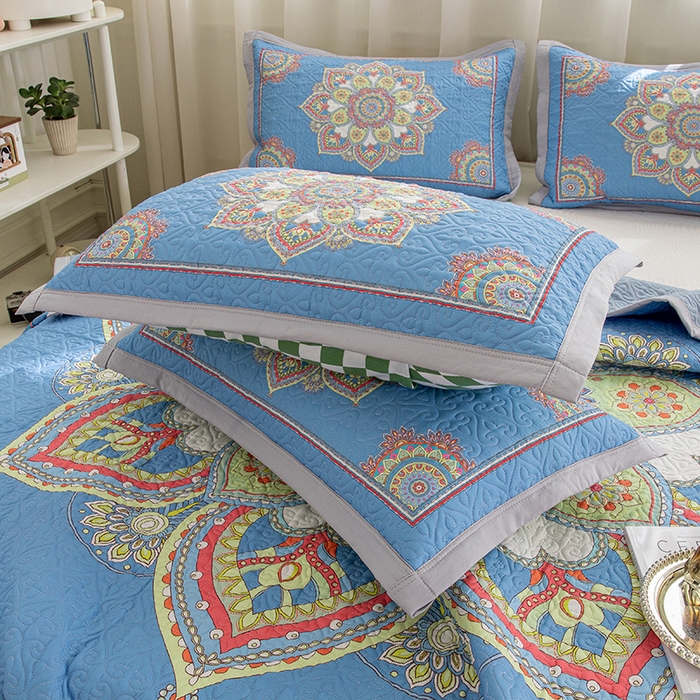 91家纺网 家纺一手货源 找家纺 麦田家纺 2026新款天丝绸大版数码印花单床盖床盖单件 罗曼蒂克-蓝