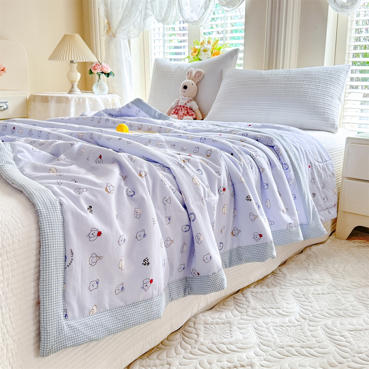 91家纺网 家纺一手货源 找家纺 优贝家纺 2026新款水洗棉云朵棉双层纱手包边抗菌夏凉被空调被 被子被芯 动物派对