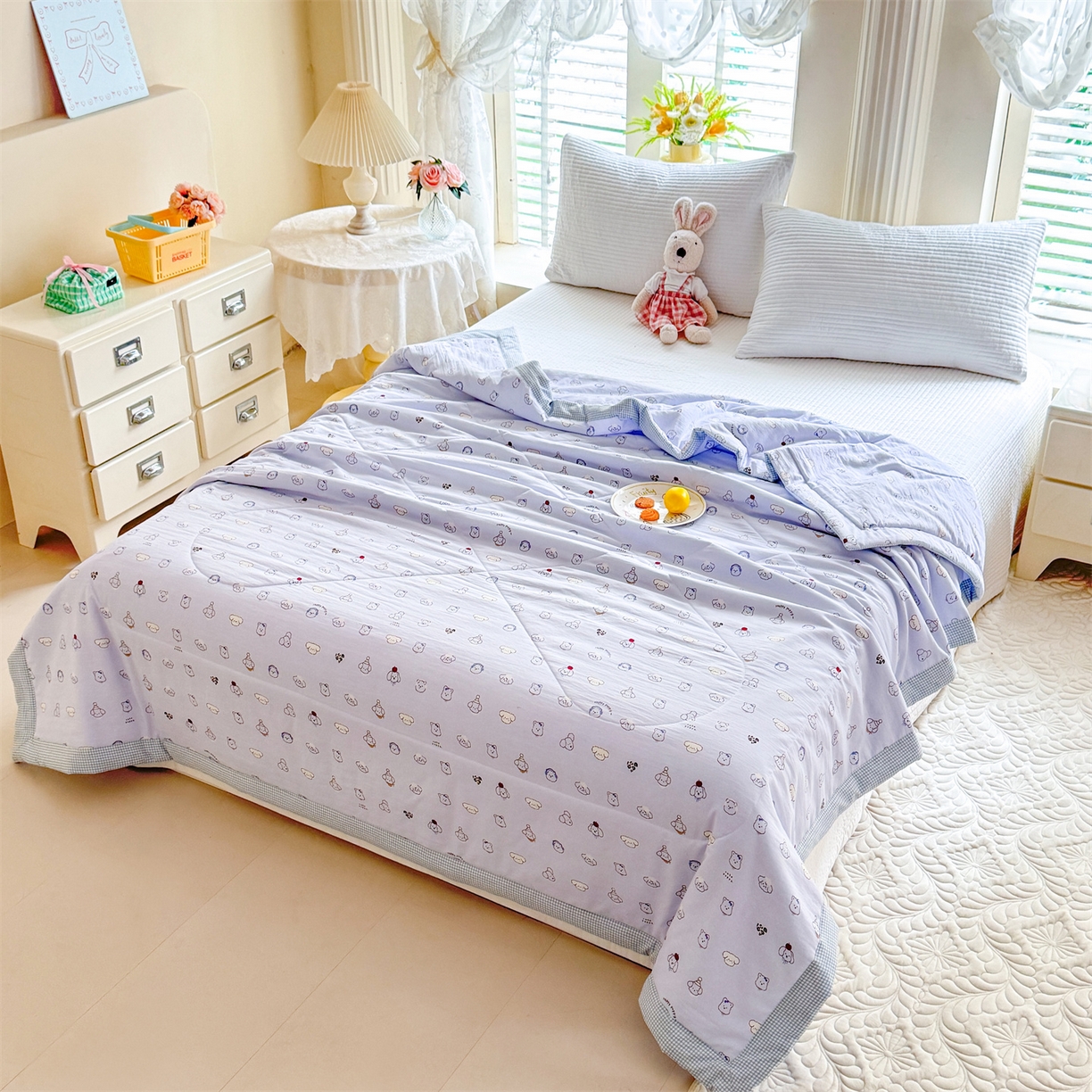 91家纺网 家纺一手货源 找家纺 优贝家纺 2026新款水洗棉云朵棉双层纱手包边抗菌夏凉被空调被 被子被芯 动物派对