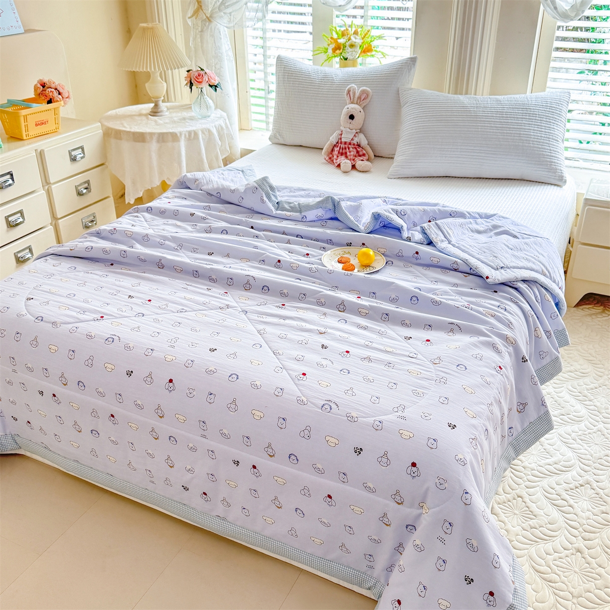 91家纺网 家纺一手货源 找家纺 优贝家纺 2026新款水洗棉云朵棉双层纱手包边抗菌夏凉被空调被 被子被芯 动物派对