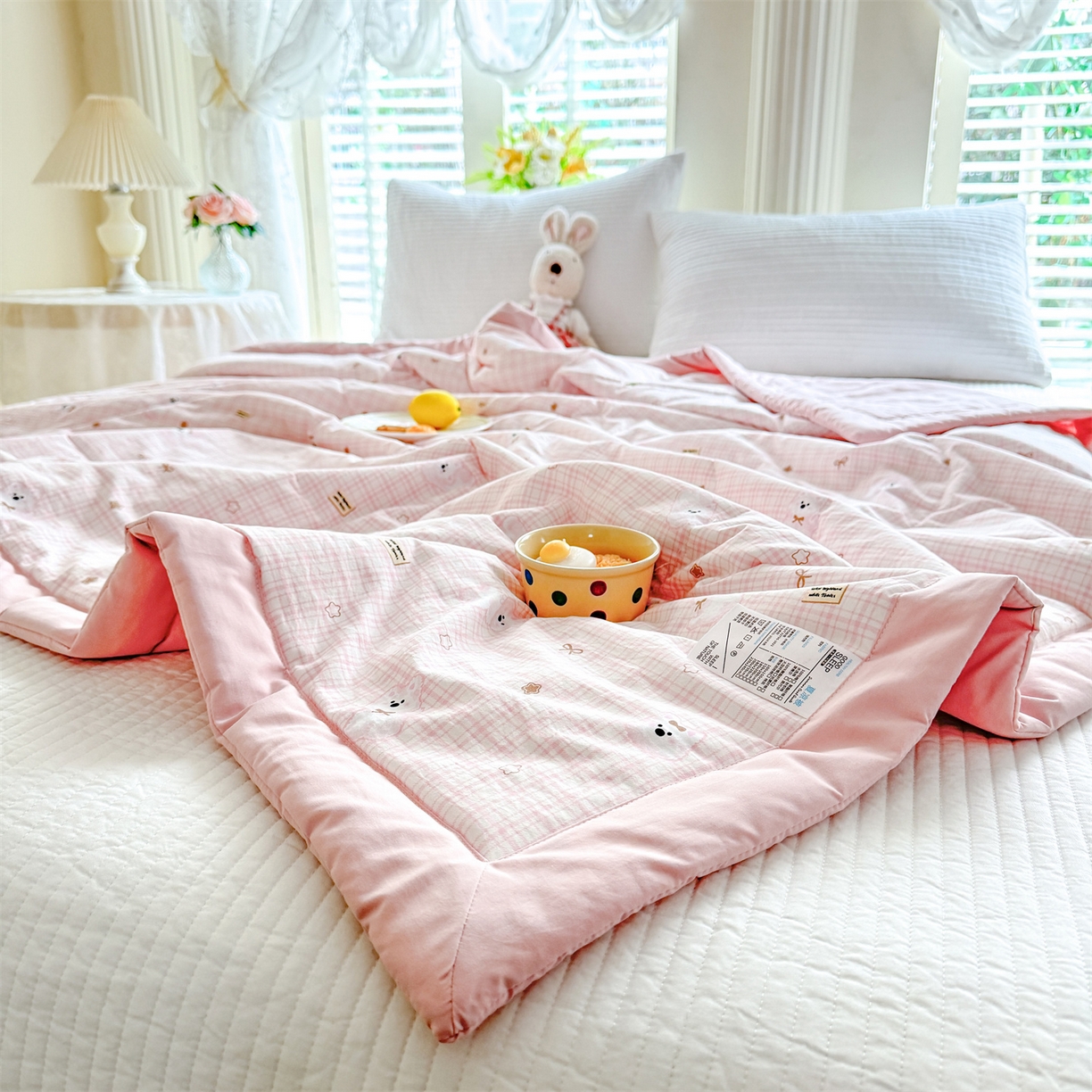 91家纺网 家纺一手货源 找家纺 优贝家纺 2026新款水洗棉云朵棉双层纱手包边抗菌夏凉被空调被 被子被芯 星星小熊