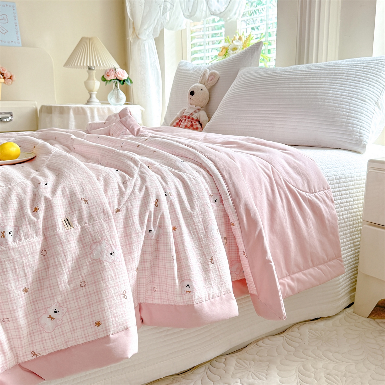 91家纺网 家纺一手货源 找家纺 优贝家纺 2026新款水洗棉云朵棉双层纱手包边抗菌夏凉被空调被 被子被芯 星星小熊