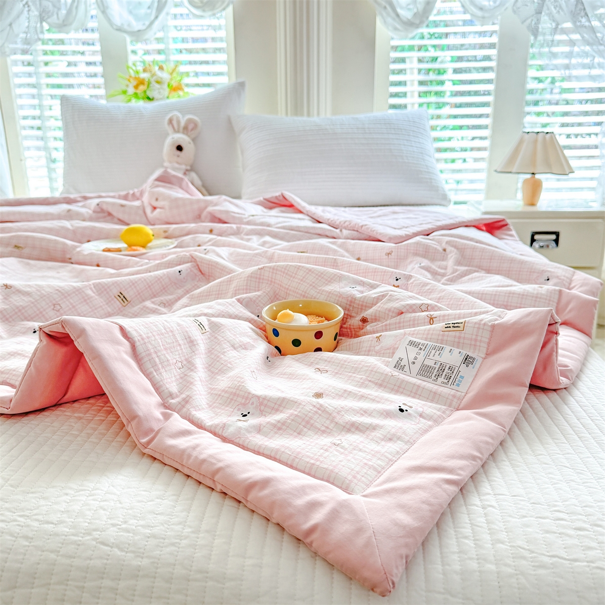 91家纺网 家纺一手货源 找家纺 优贝家纺 2026新款水洗棉云朵棉双层纱手包边抗菌夏凉被空调被 被子被芯 星星小熊