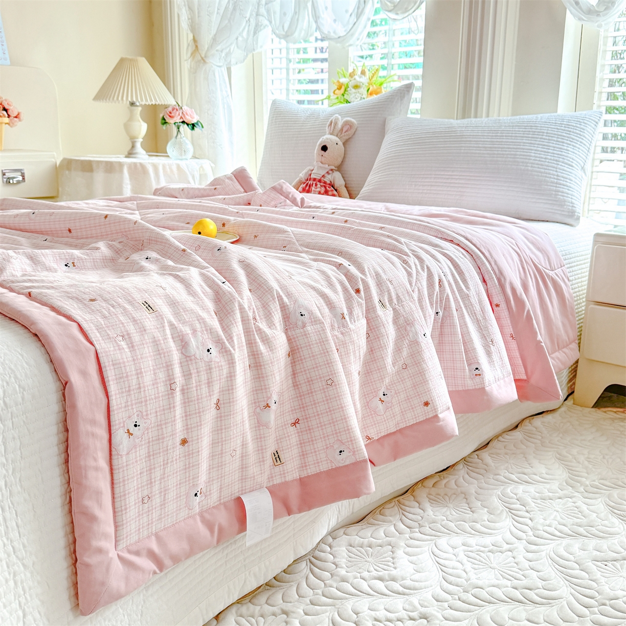 91家纺网 家纺一手货源 找家纺 优贝家纺 2026新款水洗棉云朵棉双层纱手包边抗菌夏凉被空调被 被子被芯 星星小熊