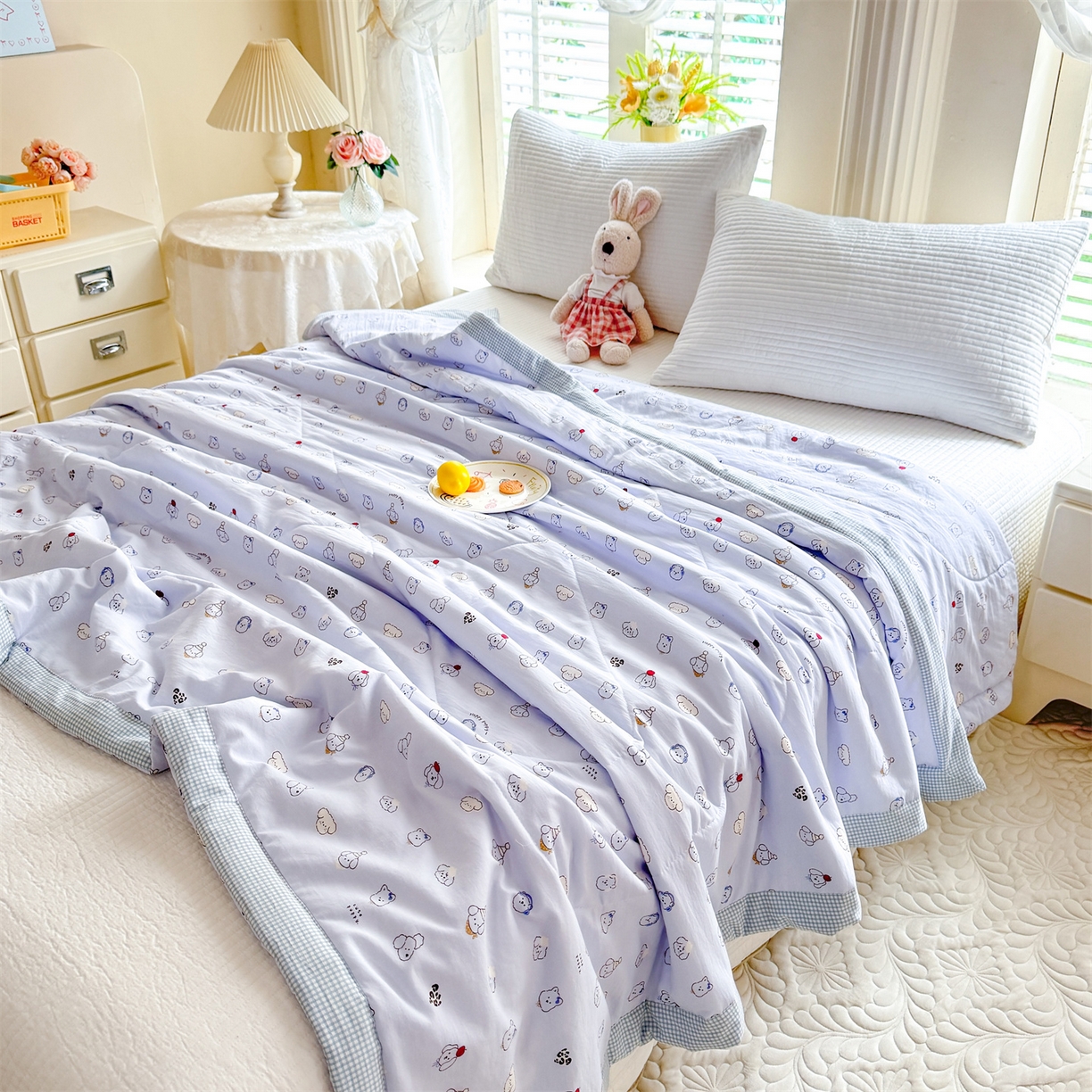 91家纺网 家纺一手货源 找家纺 优贝家纺 2026新款水洗棉云朵棉双层纱手包边抗菌夏凉被空调被 被子被芯 动物派对