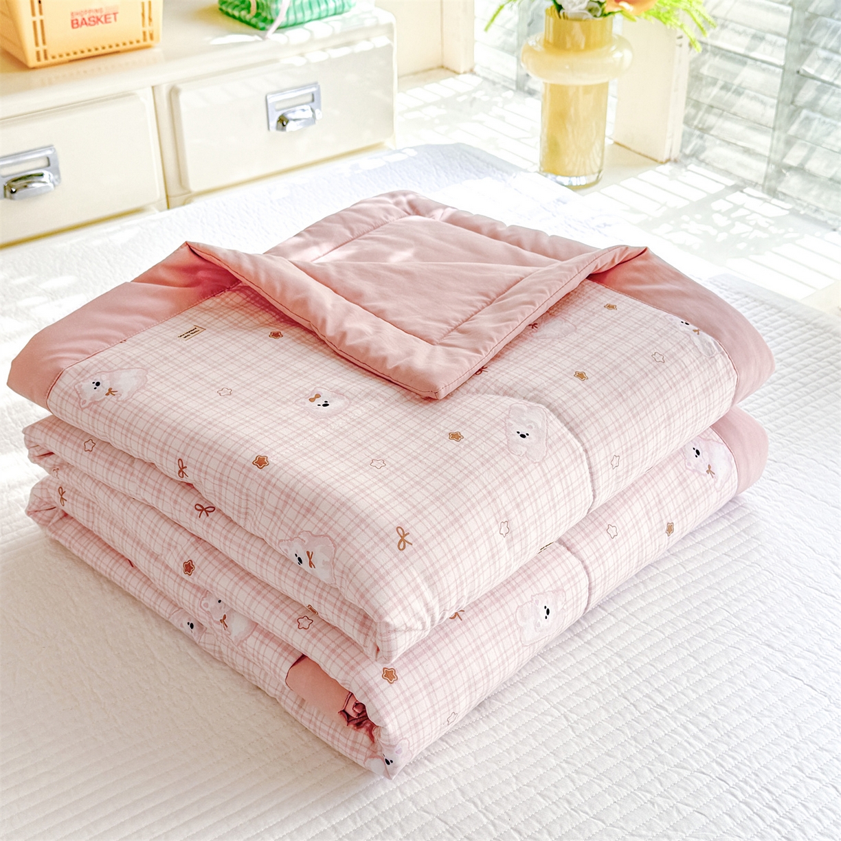 91家纺网 家纺一手货源 找家纺 优贝家纺 2026新款水洗棉云朵棉双层纱手包边抗菌夏凉被空调被 被子被芯 星星小熊