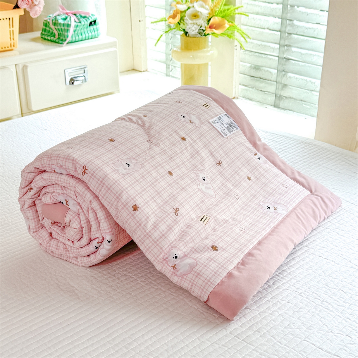 优贝家纺 2026新款水洗棉云朵棉双层纱手包边抗菌夏凉被空调被 被子被芯 星星小熊
