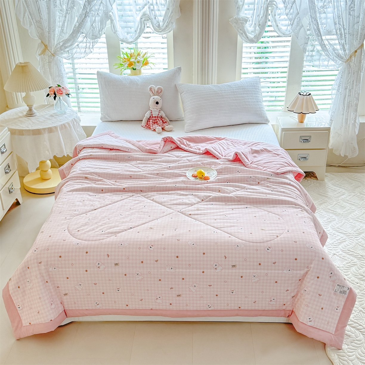 91家纺网 家纺一手货源 找家纺 优贝家纺 2026新款水洗棉云朵棉双层纱手包边抗菌夏凉被空调被 被子被芯 星星小熊