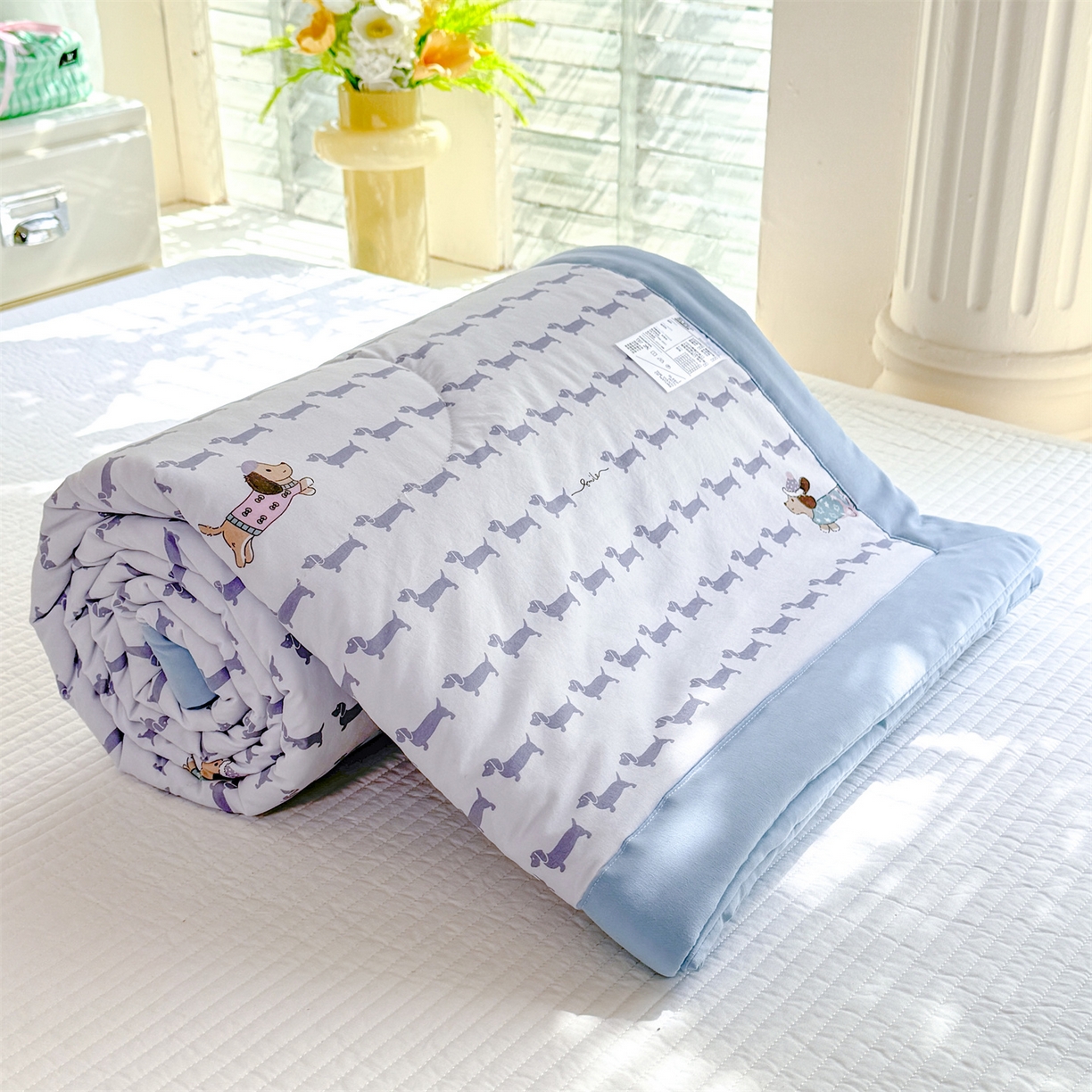 优贝家纺 2026新款水洗棉云朵棉双层纱手包边抗菌夏凉被空调被 被子被芯 腊肠狗
