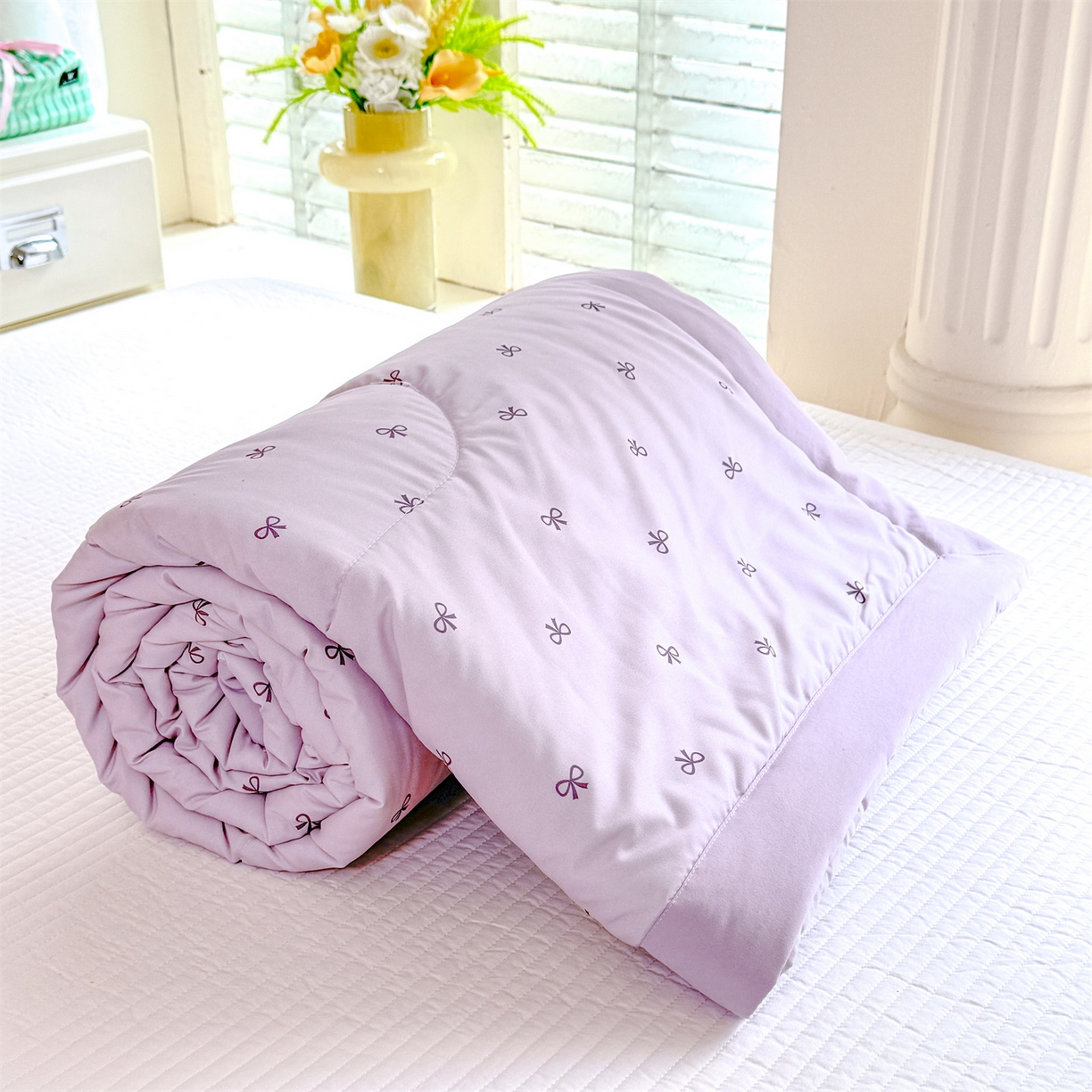 优贝家纺 2026新款水洗棉云朵棉双层纱手包边抗菌夏凉被空调被 被子被芯 蝴蝶结