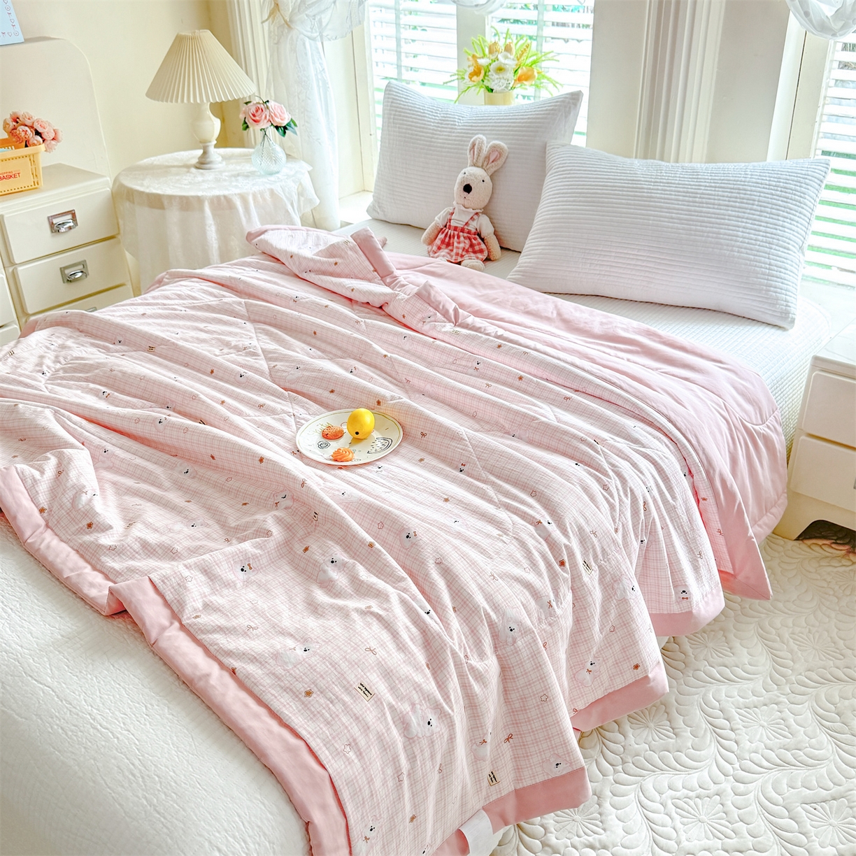 91家纺网 家纺一手货源 找家纺 优贝家纺 2026新款水洗棉云朵棉双层纱手包边抗菌夏凉被空调被 被子被芯 星星小熊