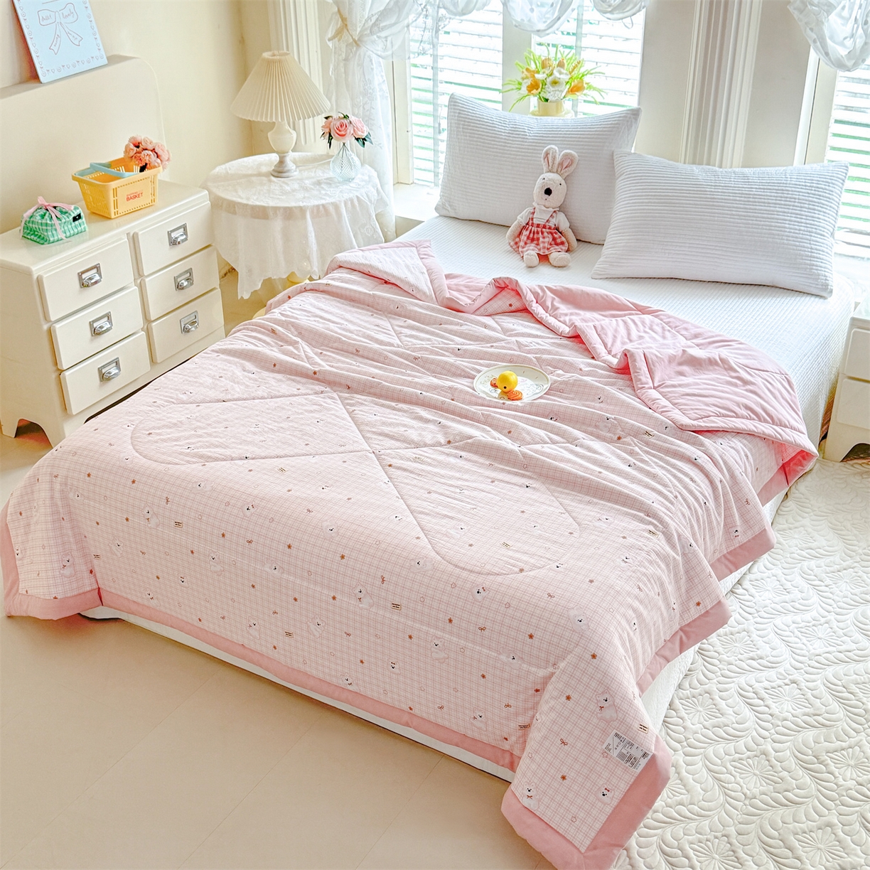 91家纺网 家纺一手货源 找家纺 优贝家纺 2026新款水洗棉云朵棉双层纱手包边抗菌夏凉被空调被 被子被芯 星星小熊