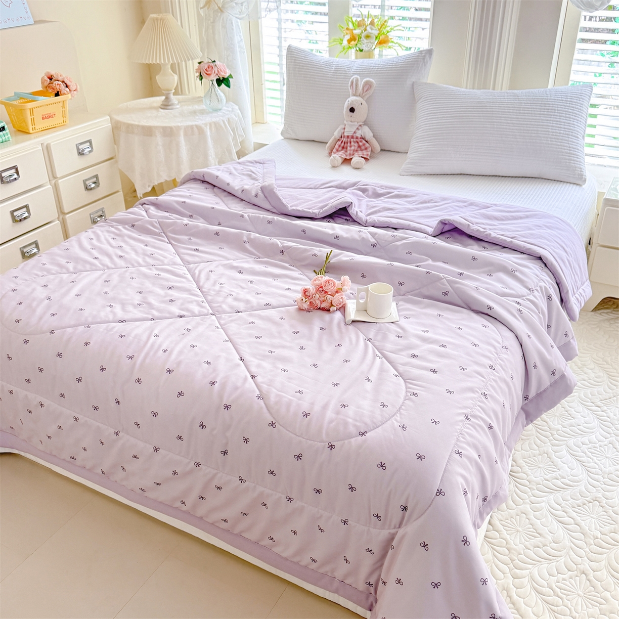 91家纺网 家纺一手货源 找家纺 优贝家纺 2026新款水洗棉云朵棉双层纱手包边抗菌夏凉被空调被 被子被芯 蝴蝶结