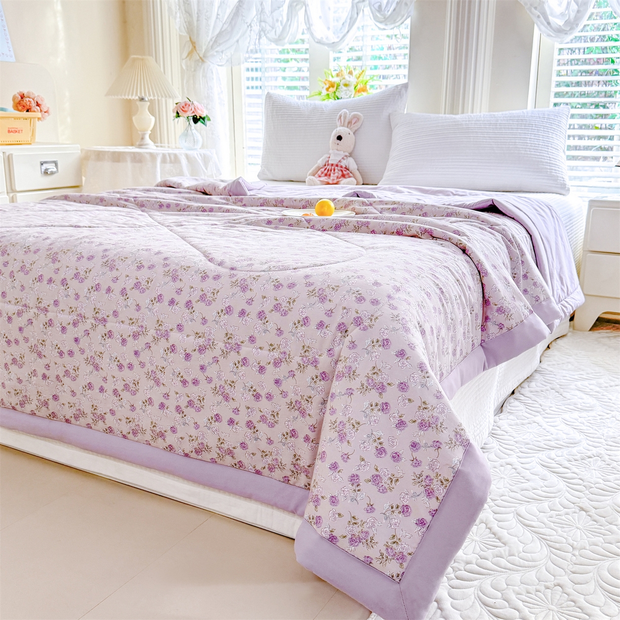 91家纺网 家纺一手货源 找家纺 优贝家纺 2026新款水洗棉云朵棉双层纱手包边抗菌夏凉被空调被 被子被芯 花香丽影