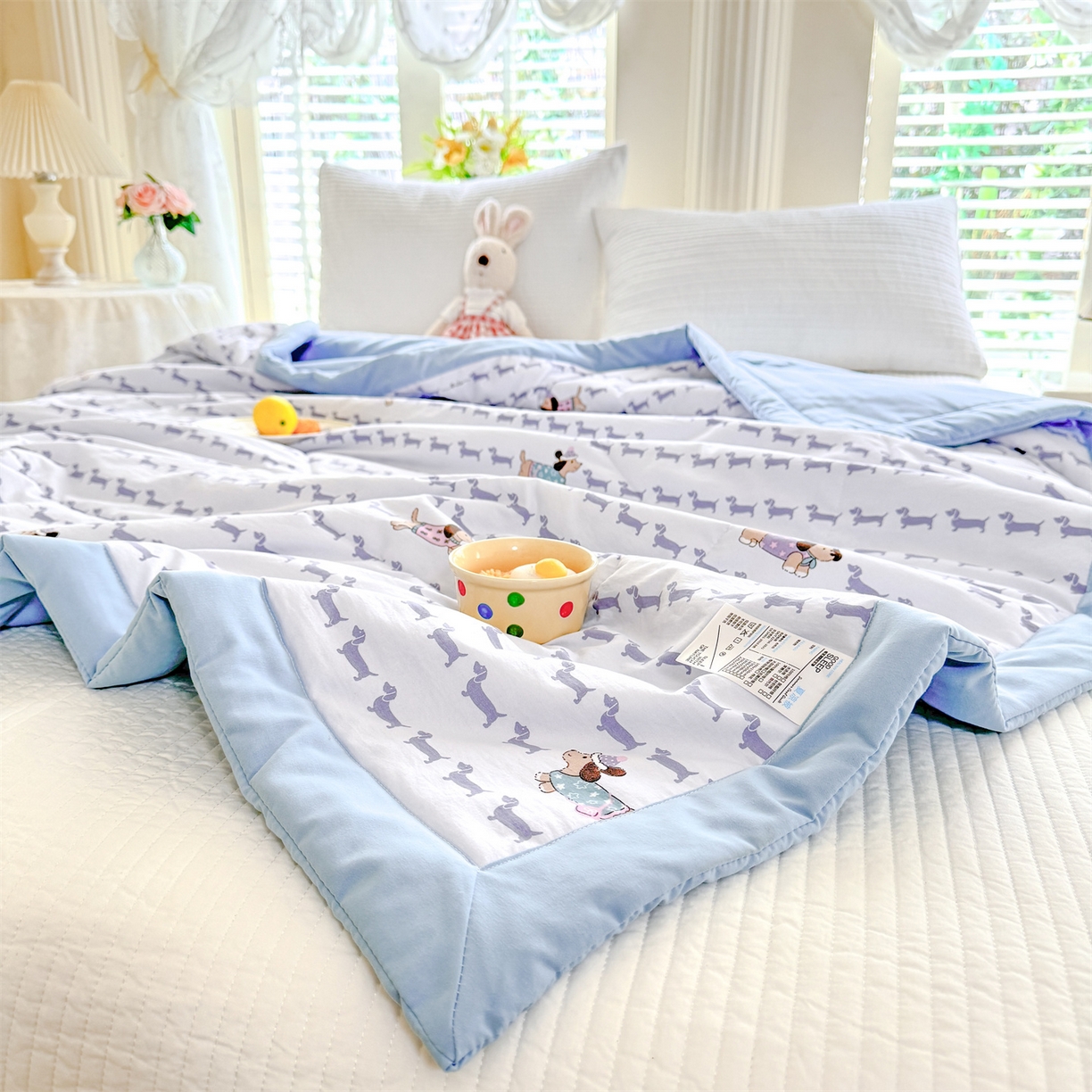 91家纺网 家纺一手货源 找家纺 优贝家纺 2026新款水洗棉云朵棉双层纱手包边抗菌夏凉被空调被 被子被芯 腊肠狗