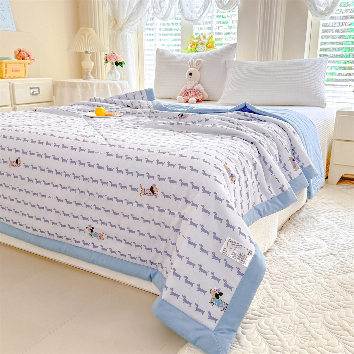 91家纺网 家纺一手货源 找家纺 优贝家纺 2026新款水洗棉云朵棉双层纱手包边抗菌夏凉被空调被 被子被芯 腊肠狗