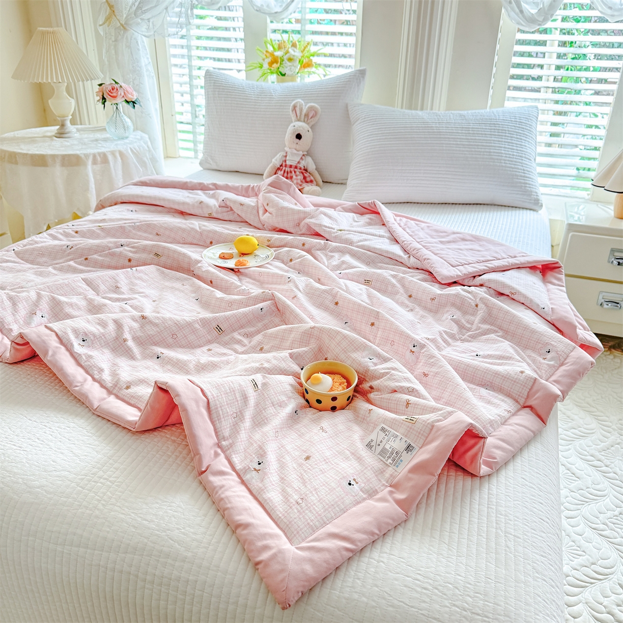 91家纺网 家纺一手货源 找家纺 优贝家纺 2026新款水洗棉云朵棉双层纱手包边抗菌夏凉被空调被 被子被芯 星星小熊