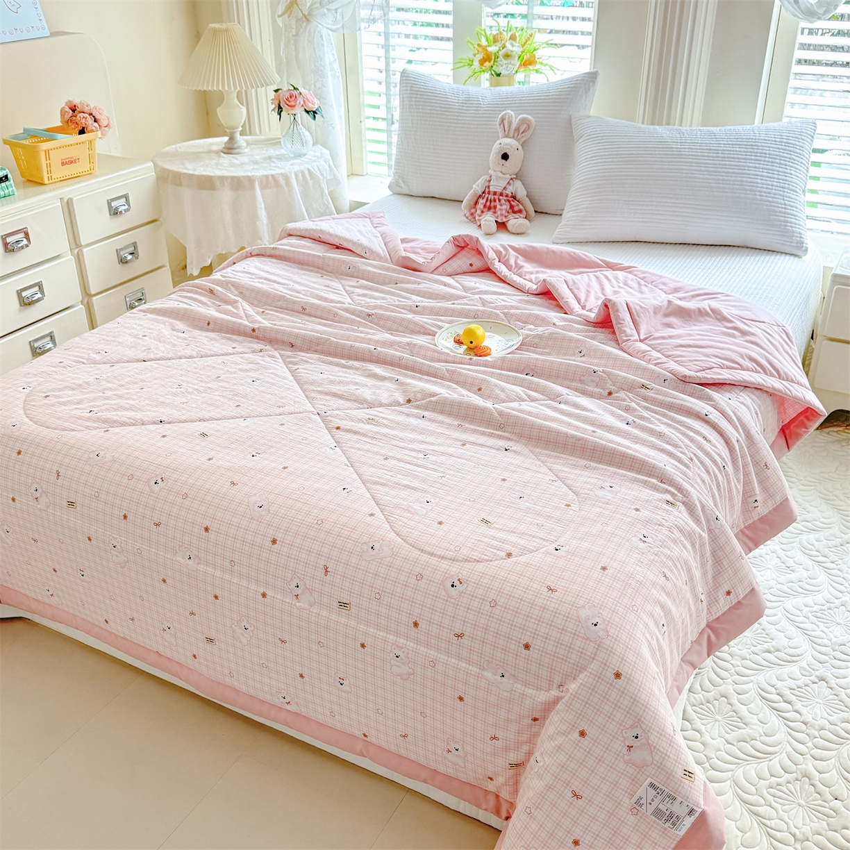 91家纺网 家纺一手货源 找家纺 优贝家纺 2026新款水洗棉云朵棉双层纱手包边抗菌夏凉被空调被 被子被芯 星星小熊